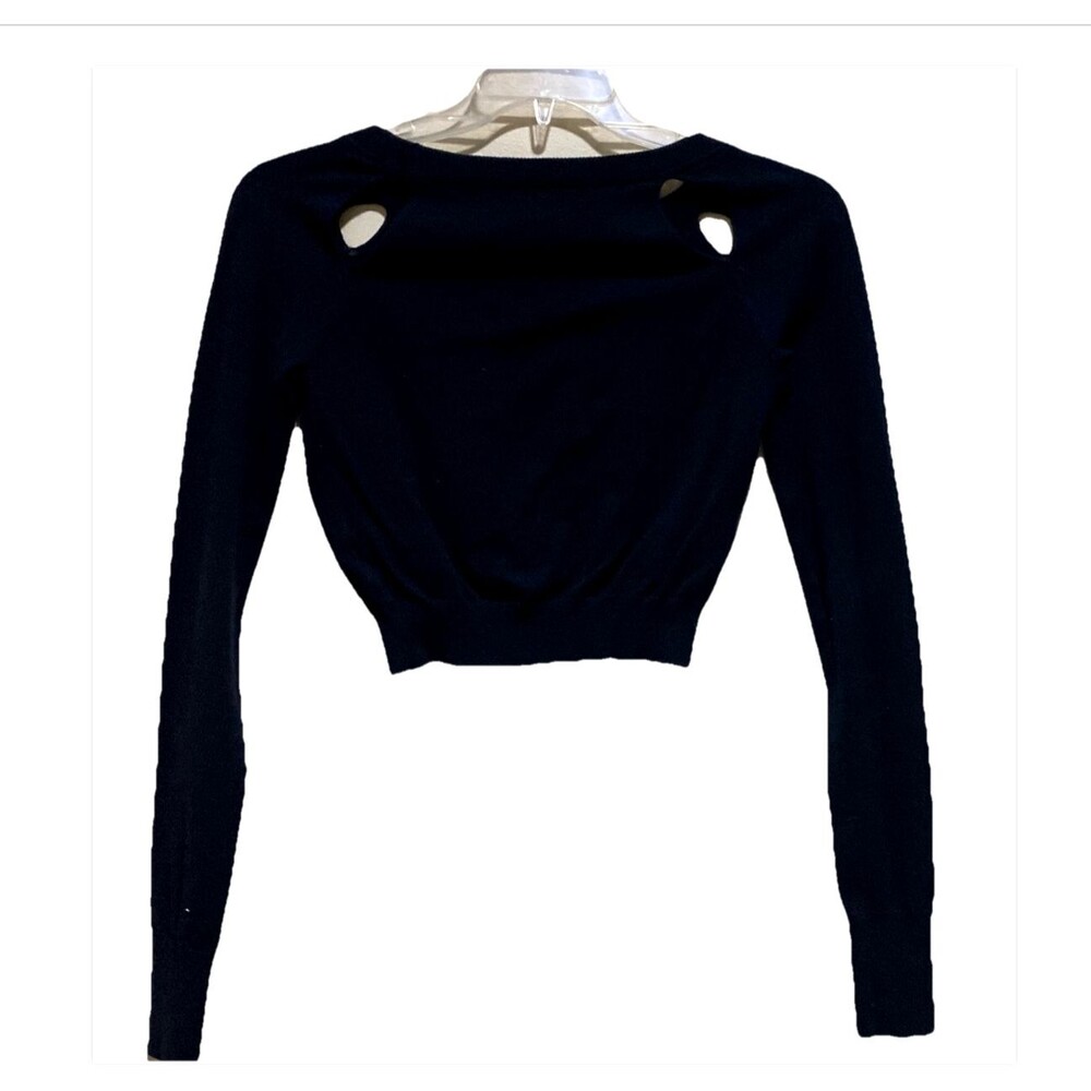 Tildon Nordstrom Womens S Black Cold Shoulder Cropped Knit Pullover Sweater Top